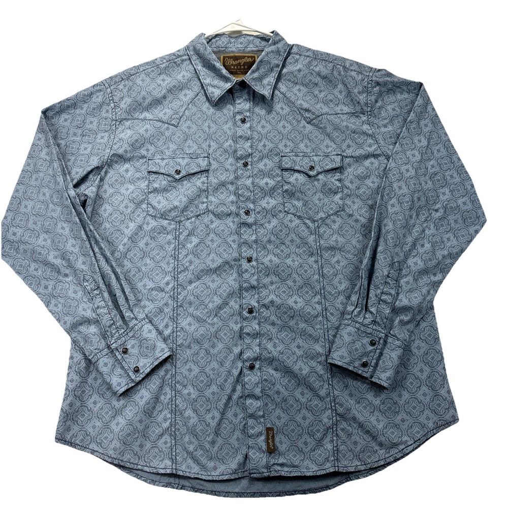 Wrangler Retro Premium Western Shirt Mens XXL Pearl Snap Geometric Saw Tooth